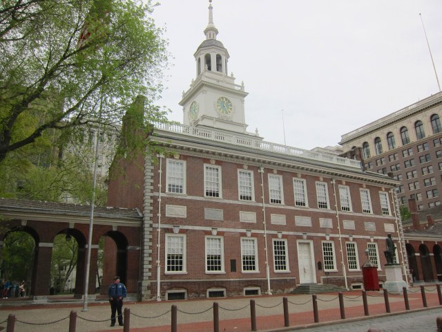 Independence hall. The bottom floor, left three windows is the room where the Declaration of Independence was written.