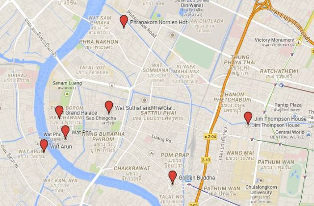 Map of the old town in Bangkok, Thailand